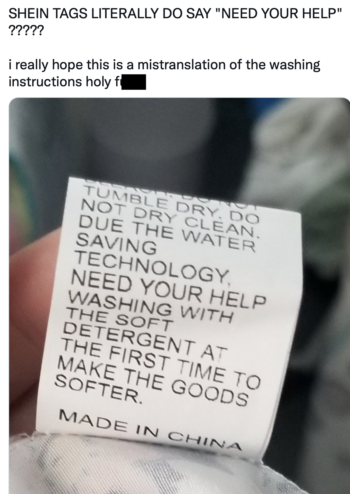 Shein Responds To Claims About 'Help' Messages On Clothes Tags By Factory  Workers