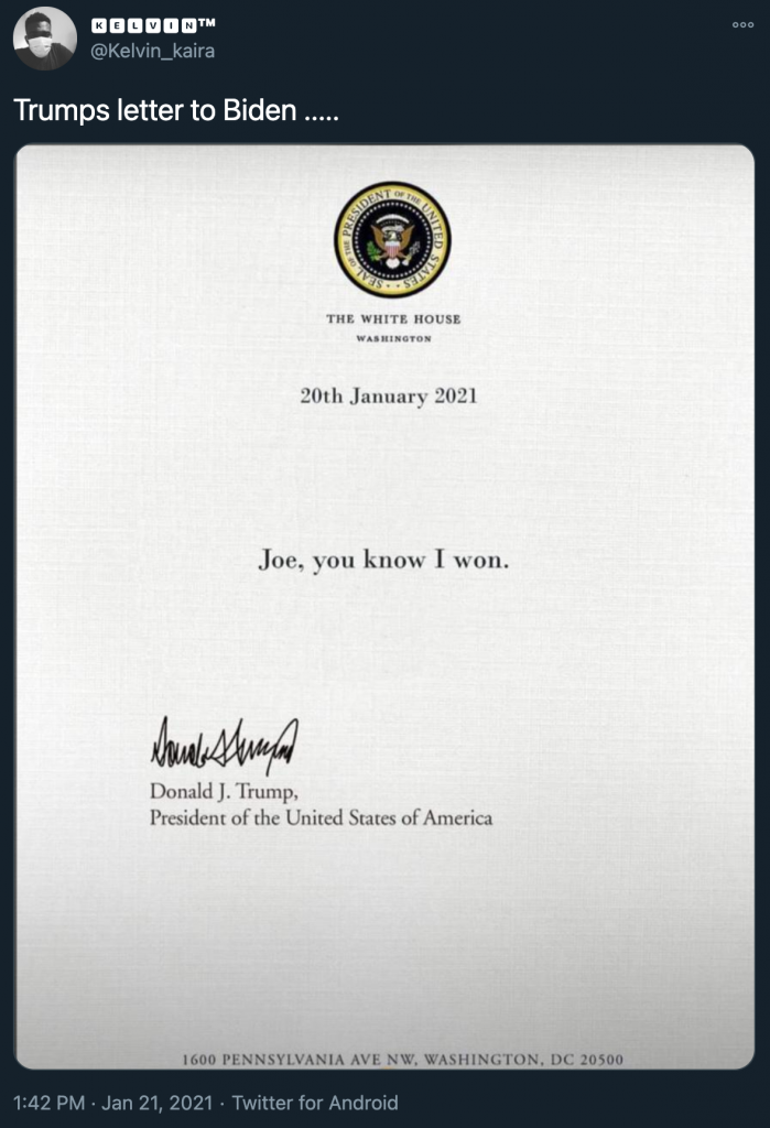 Did Donald Trump Write Joe You Know I Won In His Letter To President Biden Black Dot Research