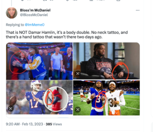 Damar Hamlin fans think new hand tattoo links to clone conspiracy theory